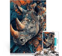 Puzzle da 1000 pezzi per adulti “Rinoceronte animale” ,per età 14+ con pezzi completamente interconnessi di forma casuale Attività divertenti a casa, regali di compleanno, regali di viaggio,。