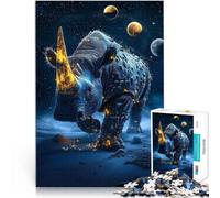 Puzzle da 1000 pezzi per adulti Rinoceronte luminoso sotto le stelle Analisi e logica con pezzi completamente interconnessi di forma casuale 38x26cm