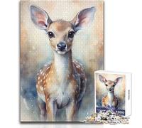 Puzzle da 1000 pezzi per adulti, ritratto ad acquerello di un cerbiatto, rilassante e dolce svago, taglio fine e liscio, giocattolo artigianale, dimensioni 38x26cm