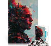 Puzzle da 1000 pezzi per adulti Ritratto astratto di donna in rosso sfida educativa Attività divertenti a casa, regali di compleanno, regali di viaggio, 38x26cm