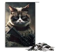 Puzzle da 1000 pezzi per adulti ritratto dell'esercito del gatto scontroso decorazione da parete regali unici per compleanno e Natale 75x50 cm