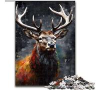 Puzzle da 1000 pezzi per adulti, ritratto di cervo dipinto a olio in legno, perfetto regalo di Natale e Capodanno, regalo per le feste, 50x75cm, coinvolgente attività di gioco per la famiglia