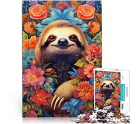 Puzzle da 1000 pezzi per adulti Ritratto di fiore di bradipo Fatto di legno per età pari o superiore a 14 anni Gioco impegnativo Ottimo regalo per i videogiochi misurare:50x75cm