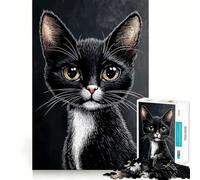 Puzzle da 1000 pezzi per adulti,ritratto di gattino in bianco e nero,intagli precisi,gioco per la mente,regalo per momenti di relax,regalo di compleanno divertente (38x52cm)