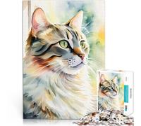 Puzzle da 1000 pezzi per adulti Ritratto di gatto ad acquerello con baffi di gatto beati Gioco impegnativo Regalo per i compleanni 52x38cm