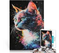 Puzzle da 1000 pezzi per adulti Ritratto di gatto colorato Gioco di famiglia antistress sfida difficile Lista dei desideri con Babbo Natale 75x50cm