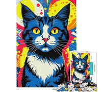 Puzzle da 1000 pezzi per adulti ritratto di gatto in stile Pop Art giocattolo fai da te sfida difficile (dimensioni 38x52cm)