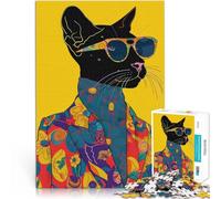 Puzzle da 1000 pezzi per adulti Ritratto di gatto nero hipster Vacanza a casa: uccidere il tempo Collezione di artisti, Belle arti 38x26cm