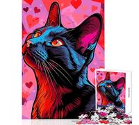 Puzzle da 1000 pezzi per adulti ritratto di gatto stilizzato con cuori sullo sfondo giocattolo decorazione da parete regalo di compleanno gioco pratico migliora l'amore tra coppie dimensioni 38x52cm