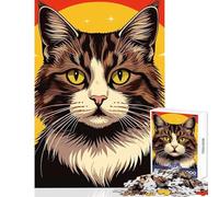 Puzzle da 1000 pezzi per adulti ritratto di gatto stilizzato con sfondo caldo giocattoli per la decorazione della casa regalo per compleanni giochi educativi difficili e stimolanti dimensioni 38x52cm
