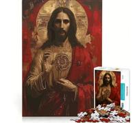 Puzzle da 1000 pezzi per adulti ritratto di Gesù Cristo con Sacro Cuore gioco impossibile analisi e logica per rafforzare l'amore tra le coppie 38x52cm