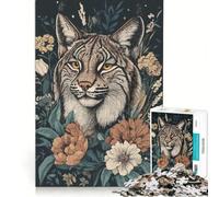Puzzle da 1000 pezzi per adulti, ritratto di lince rossa con composizione floreale, gioco educativo, decorazione per la casa, collezione d'artista, belle arti 38x26cm