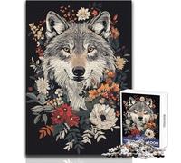 Puzzle da 1000 pezzi per adulti, ritratto di lupo con composizione floreale, regali per donne, giochi divertenti per 14+ anni, gioco di puzzle offerto (dimensioni 50x75cm)