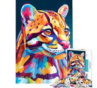 Puzzle da 1000 pezzi per adulti ritratto di ocelot colorato gioco antistress migliora la memoria compleanno e Natale (50x75cm)