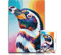 Puzzle da 1000 pezzi per adulti, ritratto di pinguino colorato, meraviglioso per le giornate di svago pigro, giocattolo affidabile dal taglio aderente, dimensioni 38x26cm