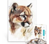 Puzzle da 1000 pezzi per adulti Ritratto di puma ad acquerello Giochi educativi Decorazione della casa con poster abbinato e foglio di quiz 75x50cm