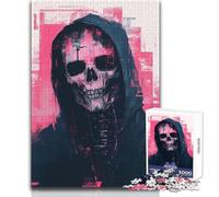Puzzle da 1000 pezzi per adulti, ritratto di teschio cyberpunk, meraviglioso per le giornate di svago pigro, giocattolo affidabile dal taglio aderente, dimensioni 38x52cm