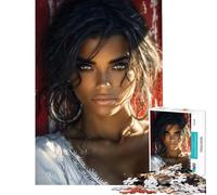 Puzzle da 1000 pezzi per adulti ritratto di una bella donna con orecchini a cerchio Aiuta ad allenare la mente Decorazione perfetta Gioco rompicapo adatto a partire dai 14 anni (38x26cm)