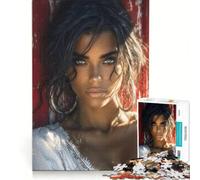 Puzzle da 1000 pezzi per adulti ritratto di una bella donna con orecchini a cerchio gioco rilassante taglio di precisione adatto come decorazione da scrivania 38x52cm