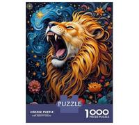 Puzzle Da 1000 Pezzi Per Adulti Roaring Lion with Floral And Celestial Background Puzzle Per Adulti Gioco Pratico Migliora La Memoria Regalo Di Compleanno E Unico 38x26cm/1000pcs