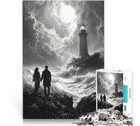 Puzzle da 1000 pezzi per adulti Romantica costa tempestosa con faro - Arte a carboncino Giochi di relax Giocattoli per la decorazione della casa 38x26cm