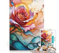 Puzzle da 1000 pezzi per adulti, rosa astratta con elementi di fluid art, gioco educativo, analisi e logica, regalo di compleanno, regalo di viaggio 38x26cm