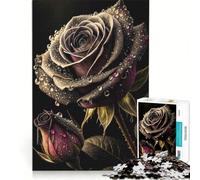 Puzzle da 1000 pezzi per adulti, rosa nera con gocce di rugiada, gioco pratico, impegnativo e stimolante, adatto come decorazione da scrivania 38x26cm
