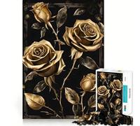 Puzzle da 1000 pezzi per adulti,rose nere e oro,lusso,design elegante,divertente per stimolare la mente,ideale per momenti di relax,regalo perfetto per le festività 38x52cm
