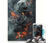 Puzzle da 1000 pezzi per adulti "Rose nere tra le fiamme", gioco per famiglie, difficile e stimolante, regalo di compleanno e unico 38x26cm