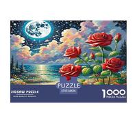 Puzzle da 1000 pezzi per adulti: Rose sotto il cielo illuminato dalla luna. Impossibile, difficile e istruttivo. Decompressione 38x26 cm/1000 pezzi.