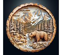 Puzzle da 1000 pezzi, per adulti, rotondo, impossible classico, puzzle jigsaw da 67,5 x 67,5 cm, in cartone blu, irregolare e unico, per amici familiari, famiglia di orsi 3D nella natura selvaggia
