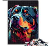 Puzzle da 1000 pezzi per adulti, Rottweiler, cane colorato, puzzle in legno, divertente per la famiglia, perfetto per compleanni e feste, dimensioni 50x75cm