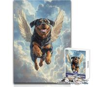 Puzzle da 1000 pezzi per adulti Rottweiler con ali d'angelo Calmo e divertente Tempo libero Giocattolo di precisione avanzato con fustellatura Dimensioni 38x52cm