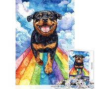 Puzzle da 1000 pezzi per adulti Rottweiler sul ponte arcobaleno Giocattolo educativo Regalo di compleanno Gioco impossibile Migliorare l'amore tra coppie Dimensioni 38x26cm