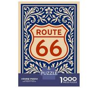 Puzzle Da 1000 Pezzi Per Adulti Route 66 Sign with Floral Border Puzzle Gioco Rompicapo Regalo Per Donne Difficile E Stimolante 70x50cm/1000pcs