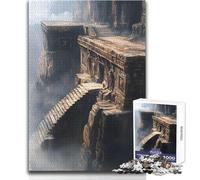 Puzzle da 1000 pezzi per adulti, rovine di un tempio sulla scogliera nebbiosa, ideale per momenti di relax e tranquillità, taglio uniforme e pulito, giocattolo per il tempo libero, dimensioni 50x75cm