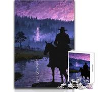 Puzzle da 1000 pezzi per adulti, sagoma di cowboy sotto un cielo tempestoso, rilassante, tranquillo, divertente, da ritagliare con precisione, giocattolo da gioco, dimensioni 50x75cm