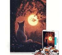 Puzzle da 1000 pezzi per adulti, sagoma di gatto contro la luna, gioco rompicapo, taglio di precisione, collezione d'artista, belle arti 38x52cm