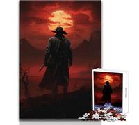 Puzzle da 1000 pezzi per adulti, sagoma di pistolero western contro la luna rossa, giocattoli, giochi educativi per il divertimento in famiglia, opera d'arte, regalo, dimensioni 50x75cm