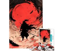 Puzzle da 1000 pezzi per adulti sagoma di samurai con luna rossa gioco rilassante per adulti corsa di velocità manuale ottimo regalo per gli appassionati di videogiochi (dimensioni 38x52cm)