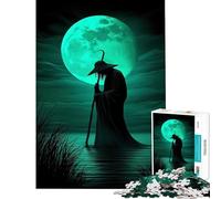 Puzzle da 1000 pezzi per adulti sagoma di un viandante mistico sotto la luna verde sfida per l'intelligenza giocattolo avvincente gioco impossibile decorazione da parete ottimo regalo (38x26cm)