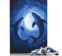 Puzzle da 1000 pezzi per adulti, sagome di balene sotto la luna, puzzle quadrati, per adulti e adolescenti, puzzle di carta, decorazioni artistiche per la casa, 38x26 cm/1000 pezzi