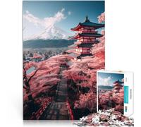 Puzzle da 1000 pezzi per adulti sakura e tempio giapponesi Sfida di gioco educativo giocattolo con poster abbinato e foglio di quiz 52x38cm