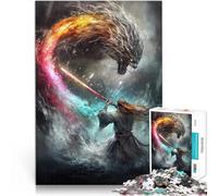 Puzzle da 1000 pezzi per adulti Samurai contro Drago - Lama prismatica contro la bestia elementale Difficile Duro decorazione murale 38x26cm