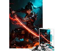 Puzzle da 1000 pezzi per adulti samurai donna con katana fiammeggiante difficile e stimolante per divertimento in famiglia gioco divertente per ragazzi dai 14 anni in su (38x26cm)