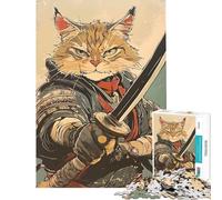 Puzzle da 1000 pezzi per adulti Samurai gatto guerriero con spada Giocattolo avvincente per coltivare la pazienza gioco per tutta la famiglia antistress regalo di compleanno (dimensioni 38x52cm)