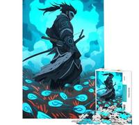 Puzzle da 1000 pezzi per adulti Samurai nella nebbia blu gioco divertente ed educativo sfida stimolante ottimo regalo sfida impegnativa (Dimensioni 38x26cm)