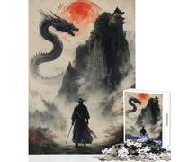 Puzzle da 1000 pezzi per adulti Samurai solitario contro drago Giocattolo educativo Ottimi regali e giocattoli Gioco pratico con poster abbinato e foglio di quiz Dimensioni 38x26cm