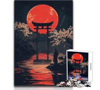 Puzzle da 1000 pezzi per adulti Samurai sotto la luna rossa Goditi ore di relax tranquille e accoglienti Giocattolo artigianale resistente e dal taglio netto Dimensioni 38x26cm