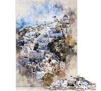 Puzzle da 1000 pezzi per adulti Santorini in acquerello Puzzle per adulti Puzzle di carta Giochi per famiglie Regali di compleanno di Natale 1000 pezzi (75x50 cm)